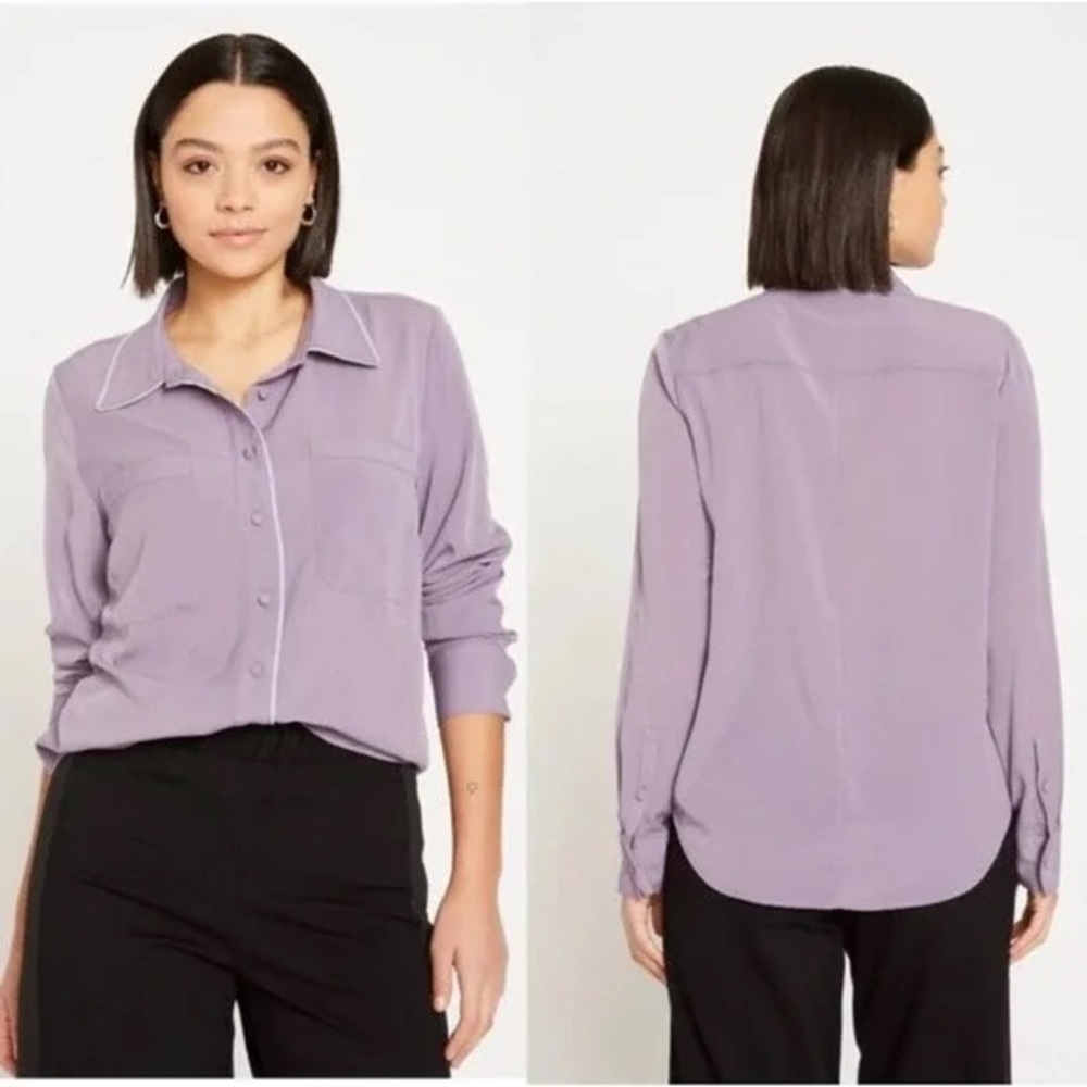 Universal Standard Better Than Silk Pajama Blouse In Purple Piping